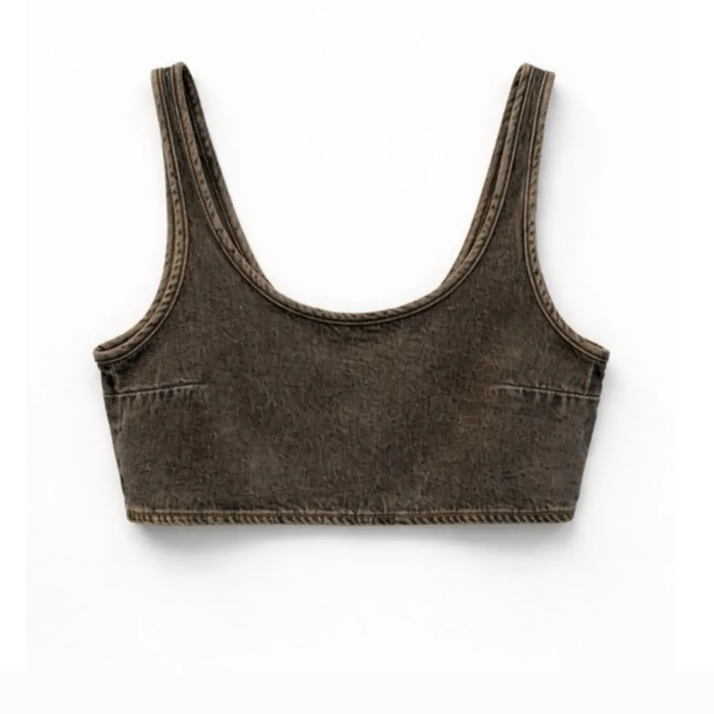 Zara Washed Scoop Neck Cropped Tank Top - Charcoal - Picture 1 of 5
